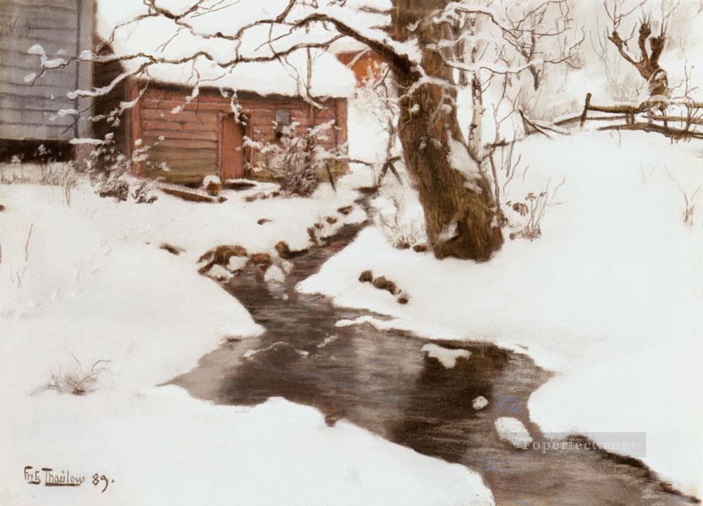 Invierno en la isla de Stord impresionismo paisaje noruego Frits Thaulow river Pintura al óleo